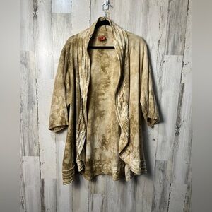 Oh My Gauze Tan Tie-Dye Open Front Cardigan size 2 100% cotton